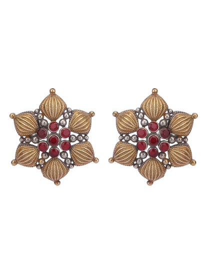 Classic Oxidized Red and Gold Earrings for Women