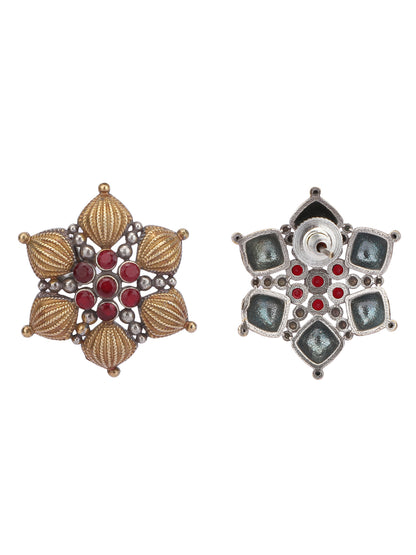 Classic Oxidized Red and Gold Earrings for Women