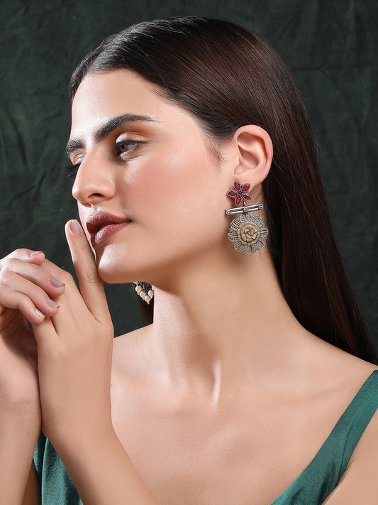Classic Oxidized Red and Silver Earrings for Women