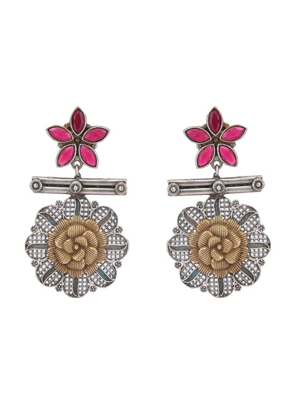 Classic Oxidized Red and Silver Earrings for Women