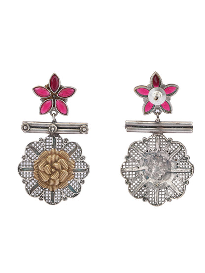 Classic Oxidized Red and Silver Earrings for Women