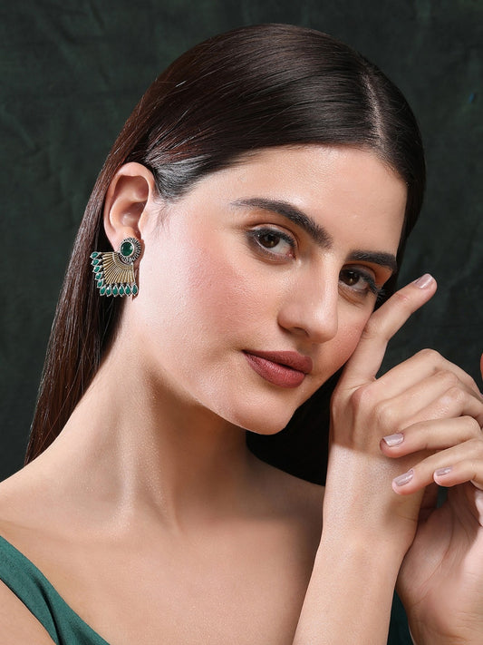 Elegant Oxidized Green and Gold Earrings for Women