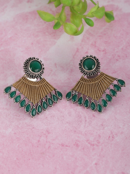 Elegant Oxidized Green and Gold Earrings for Women