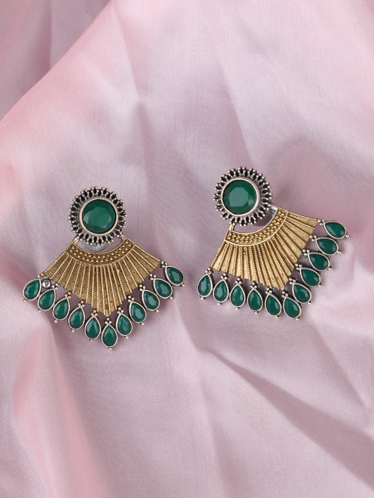 Elegant Oxidized Green and Gold Earrings for Women