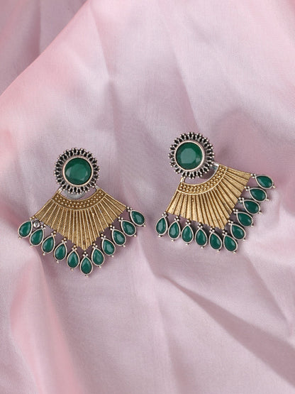 Elegant Oxidized Green and Gold Earrings for Women