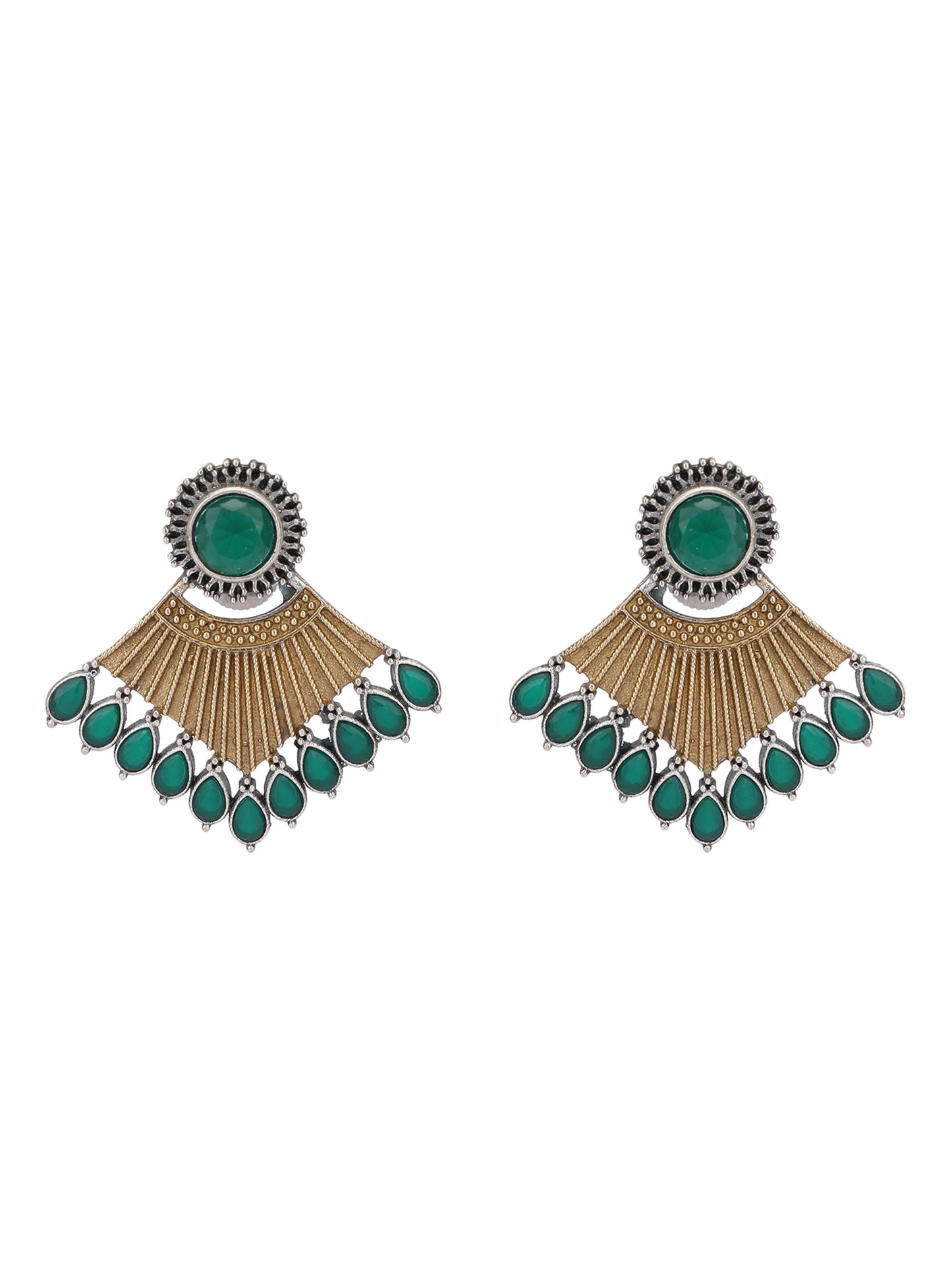 Elegant Oxidized Green and Gold Earrings for Women