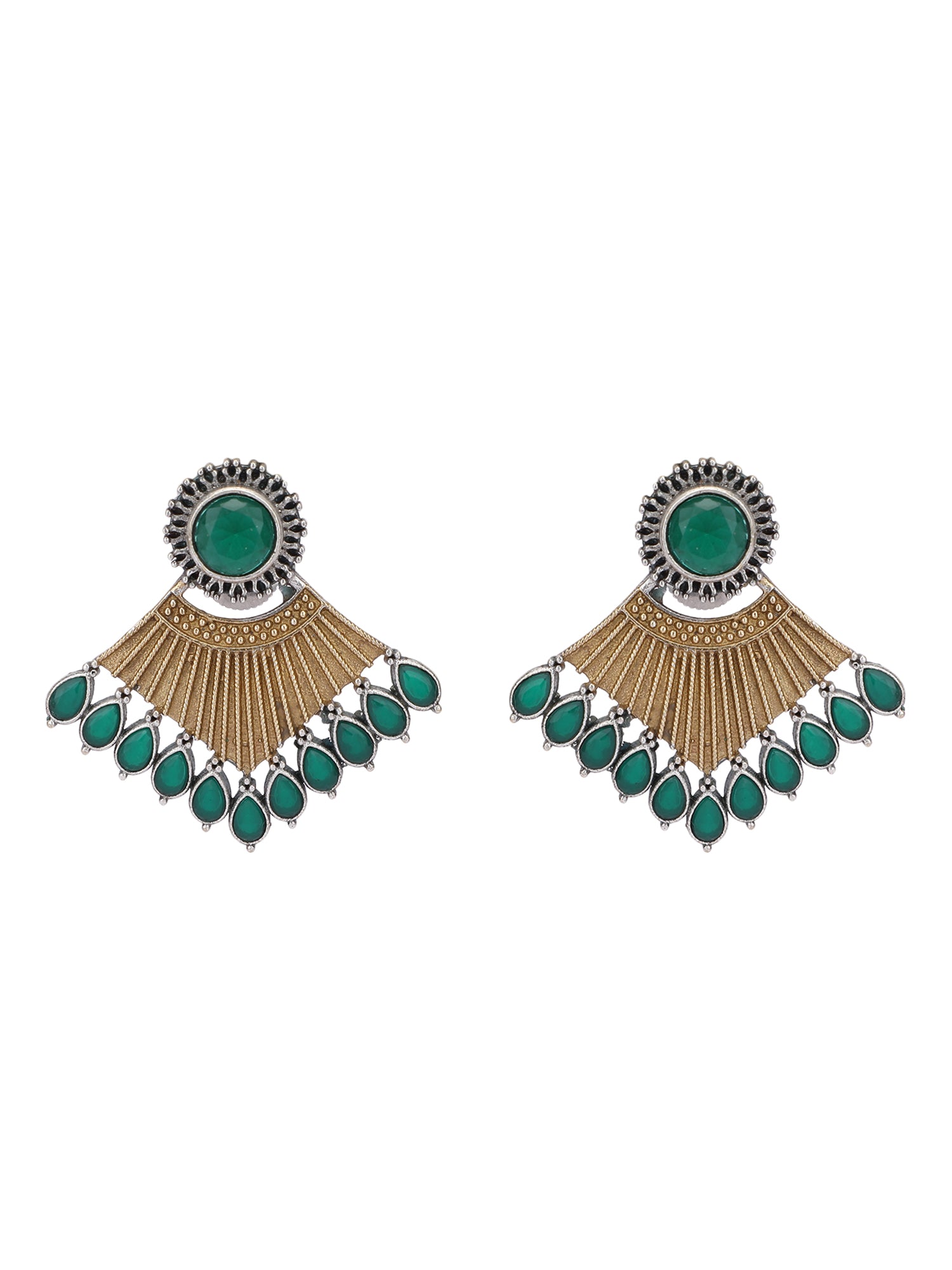 Elegant Oxidized Green and Gold Earrings for Women