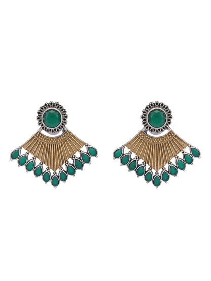 Elegant Oxidized Green and Gold Earrings for Women