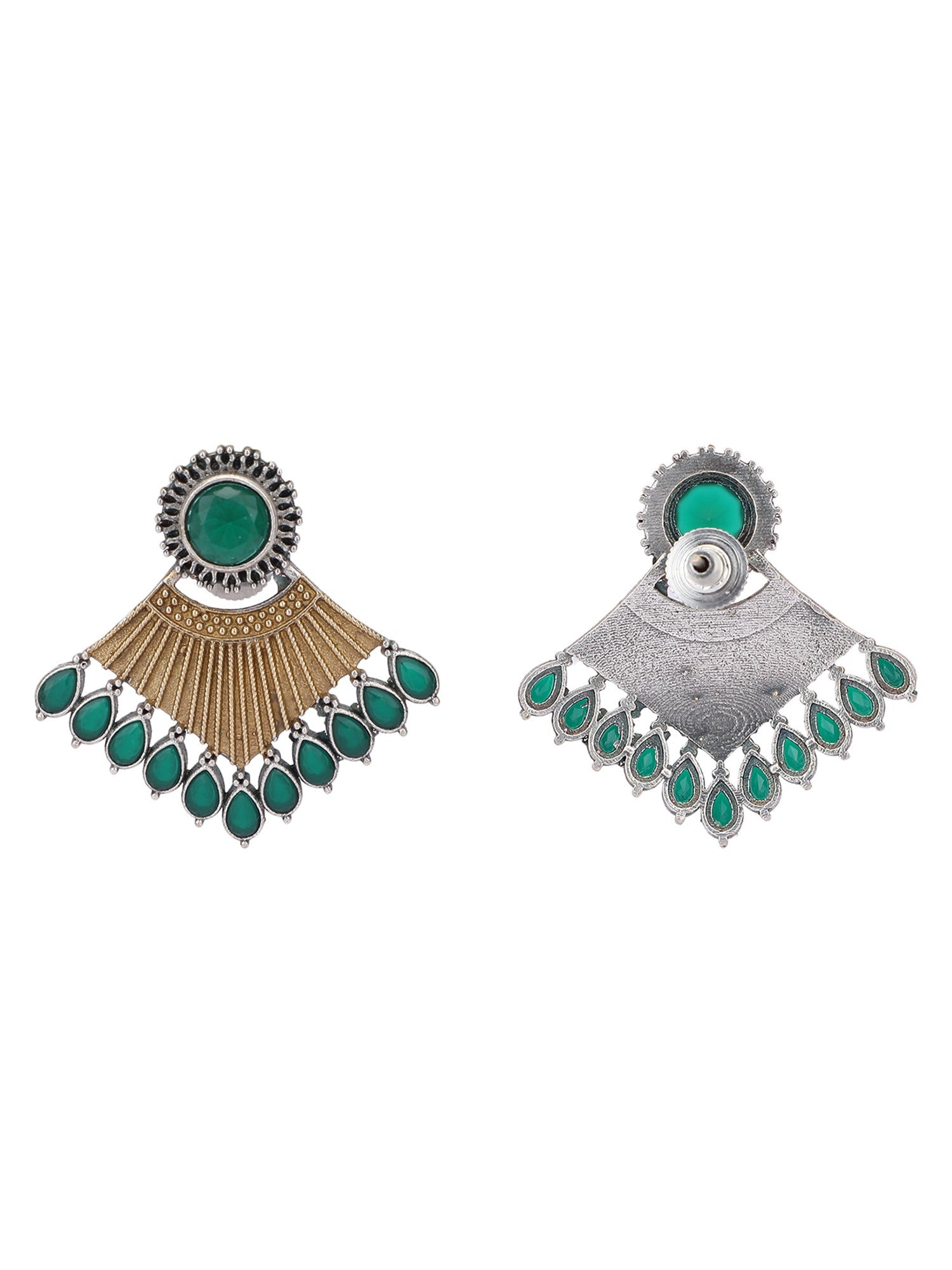 Elegant Oxidized Green and Gold Earrings for Women