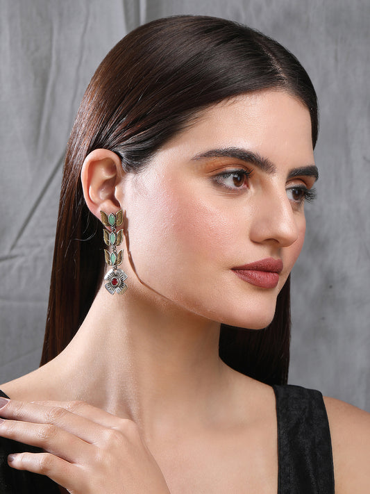Classic Oxidized Green and Red Earrings for Women