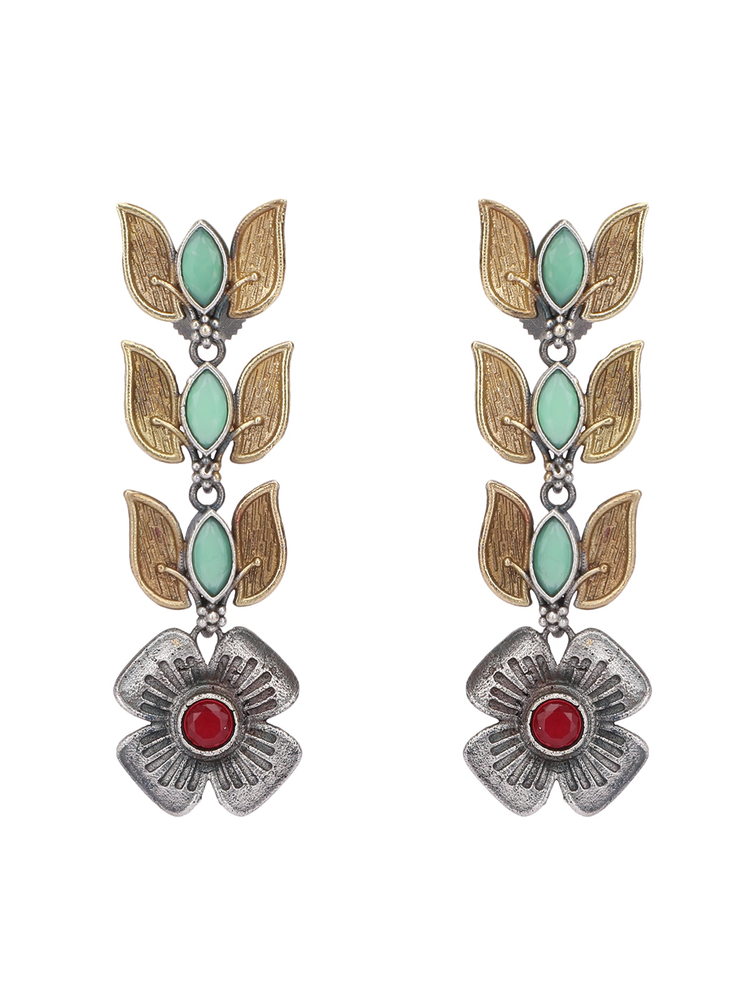 Classic Oxidized Green and Red Earrings for Women