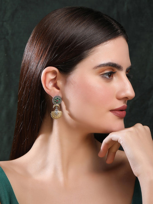Elegant Oxidized Green and Gold Earrings for Women