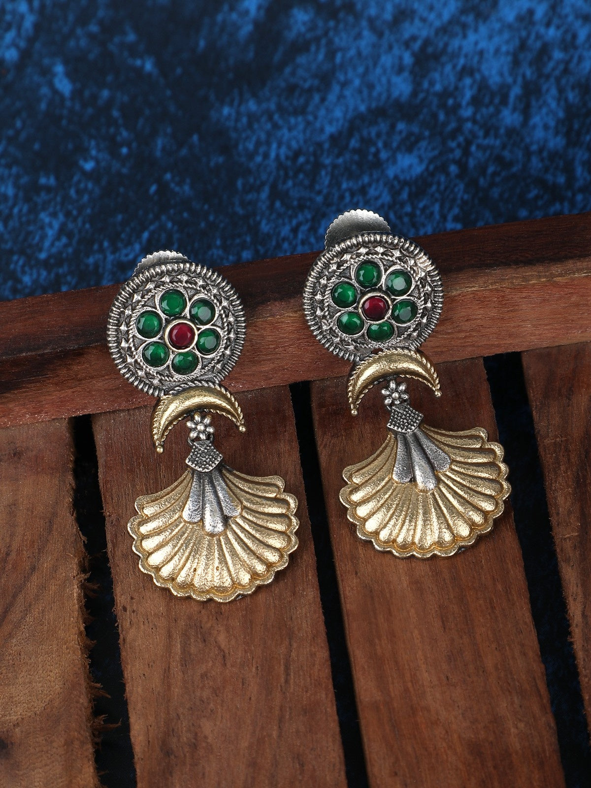 Elegant Oxidized Green and Gold Earrings for Women