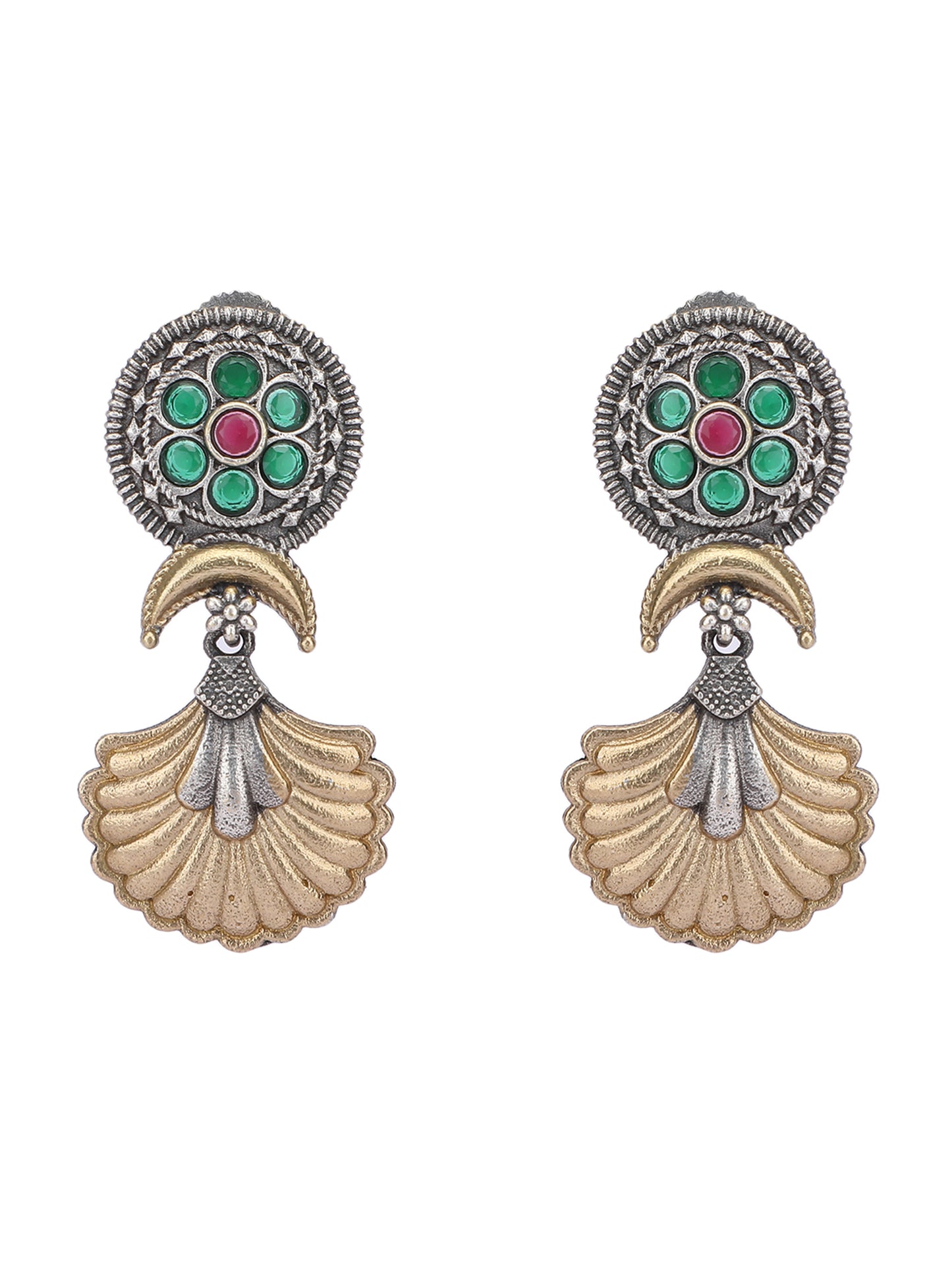 Elegant Oxidized Green and Gold Earrings for Women