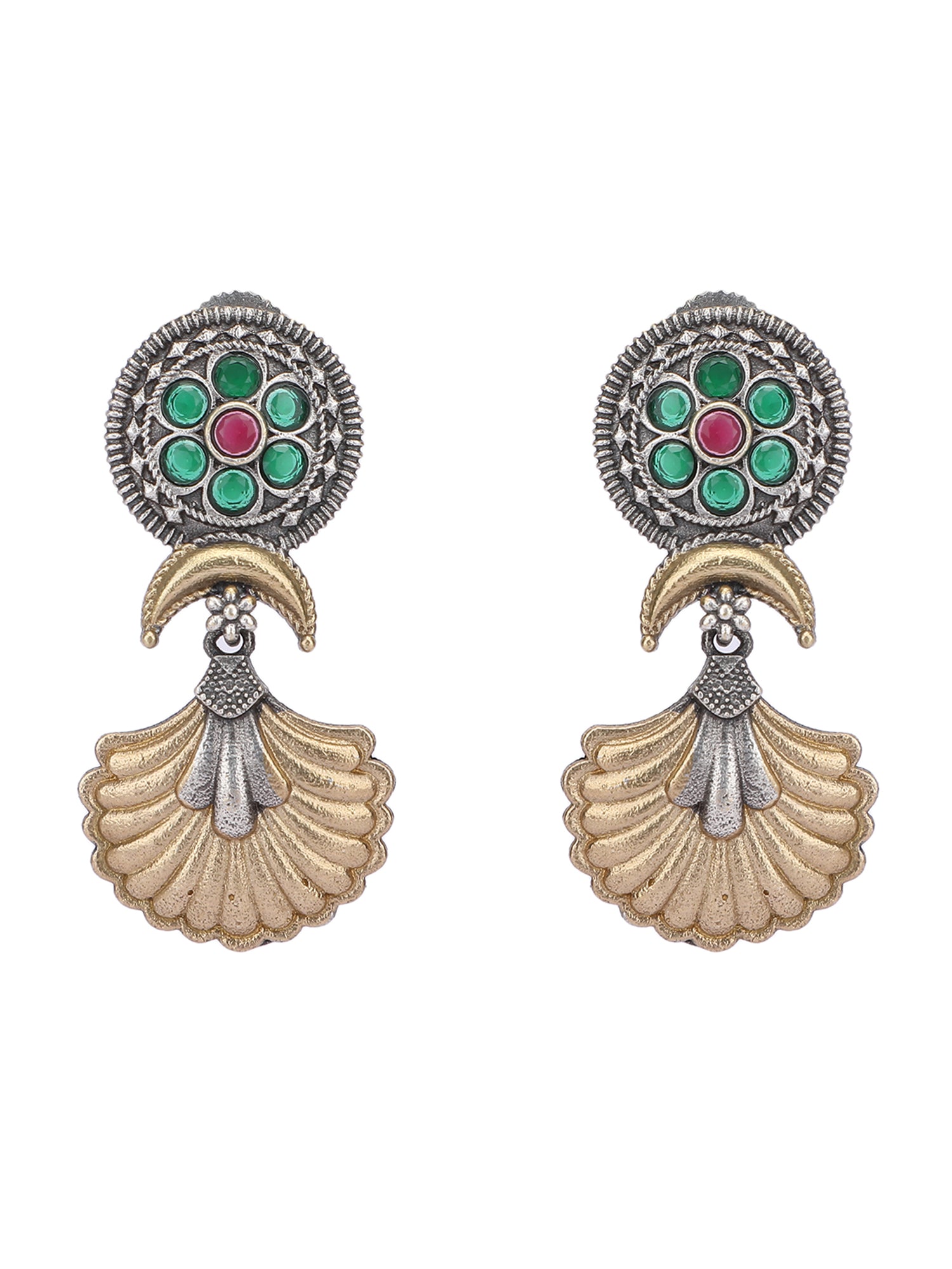 Elegant Oxidized Green and Gold Earrings for Women
