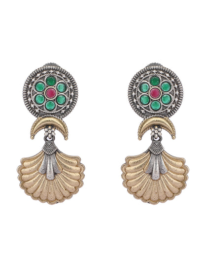 Elegant Oxidized Green and Gold Earrings for Women
