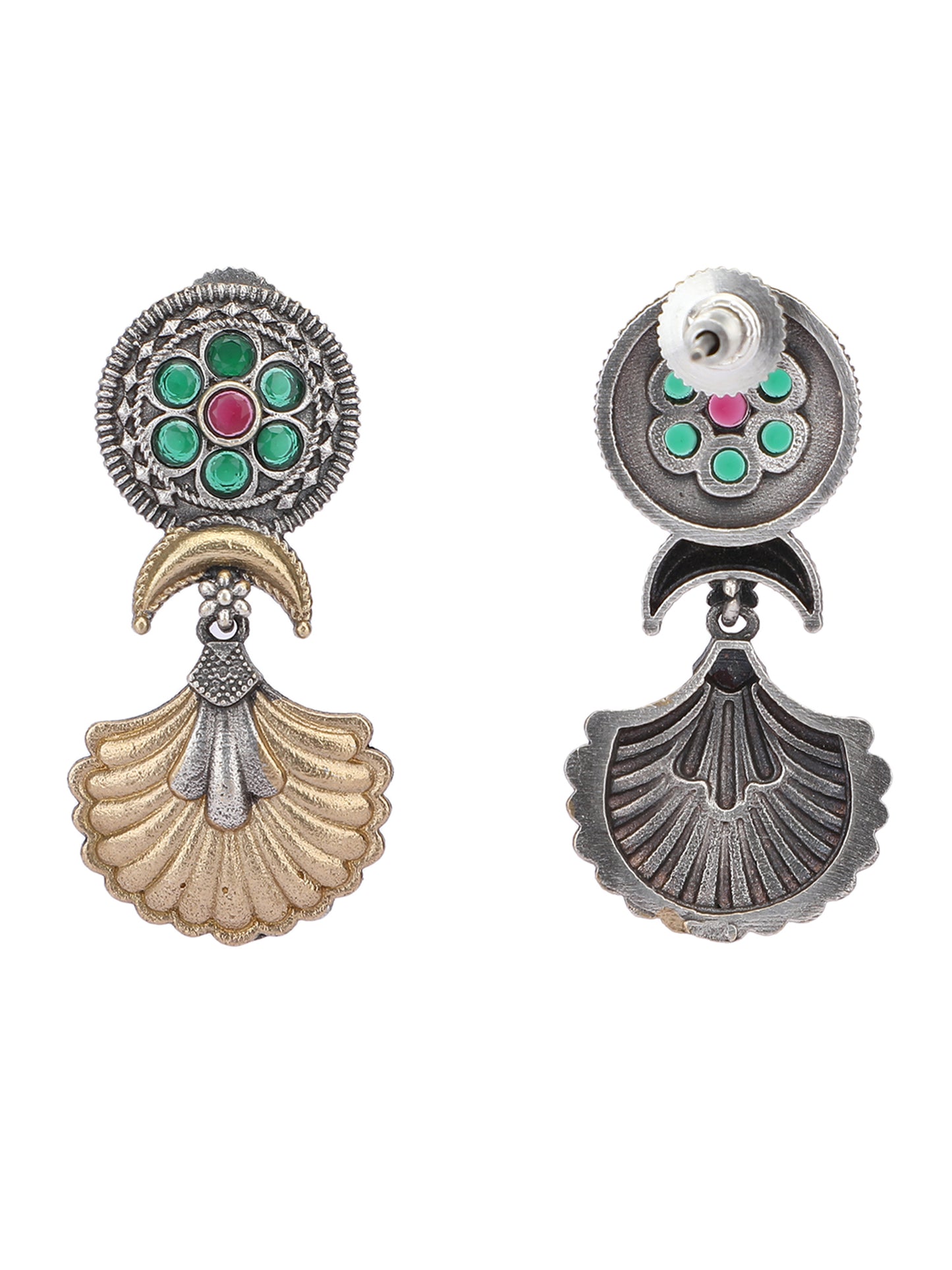 Elegant Oxidized Green and Gold Earrings for Women
