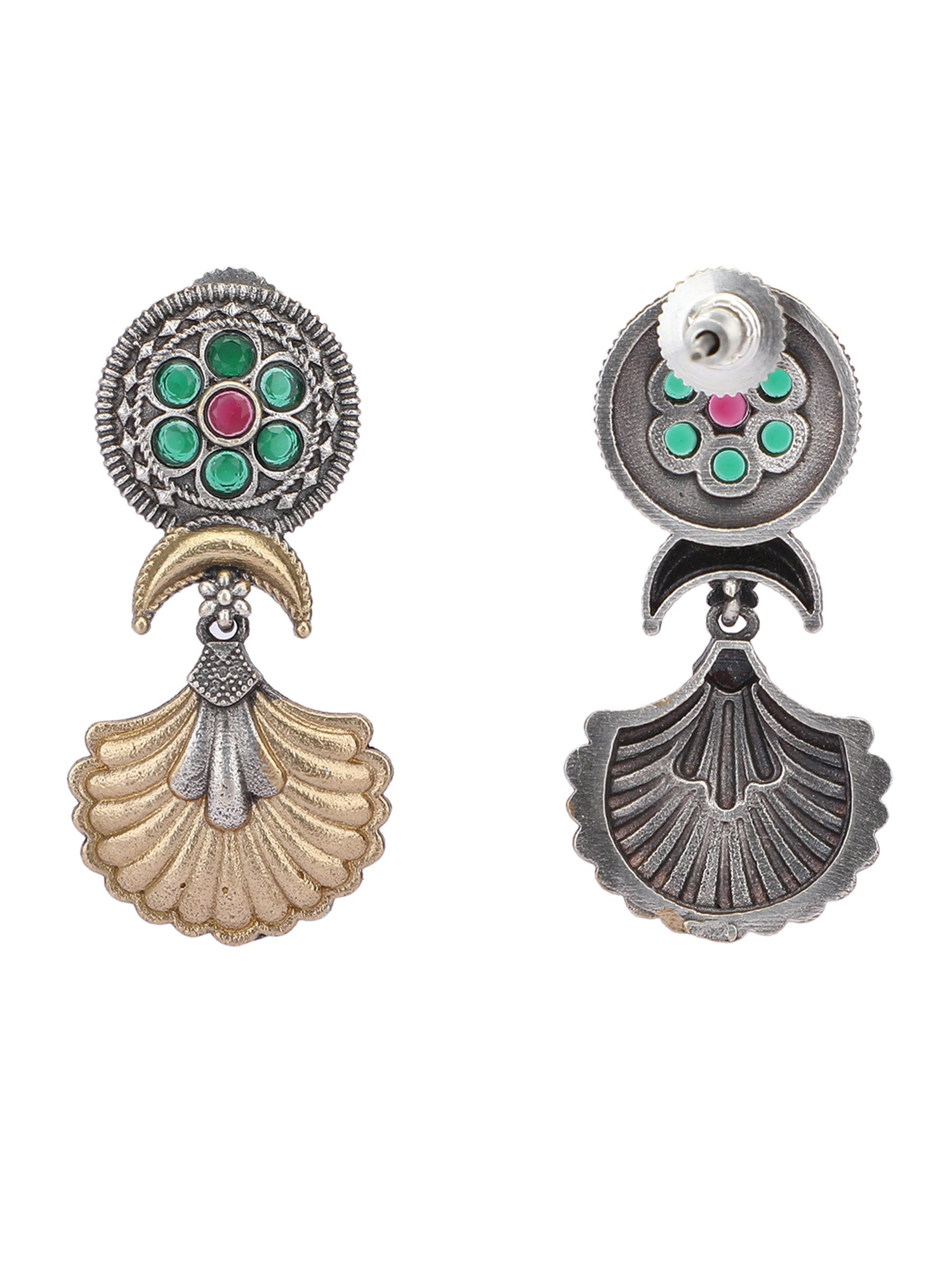 Elegant Oxidized Green and Gold Earrings for Women
