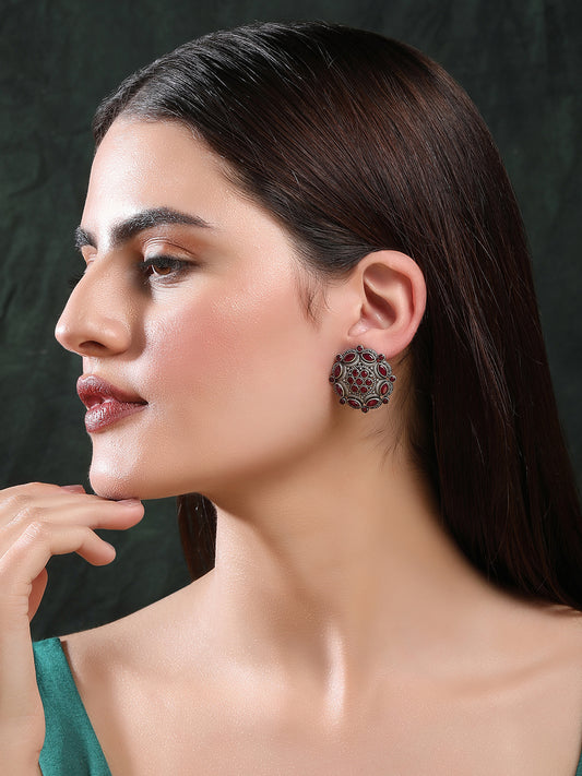 Elegant Oxidized Red Stud Earrings for Women and Girls