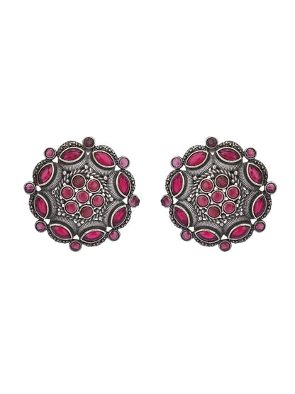 Elegant Oxidized Red Stud Earrings for Women and Girls