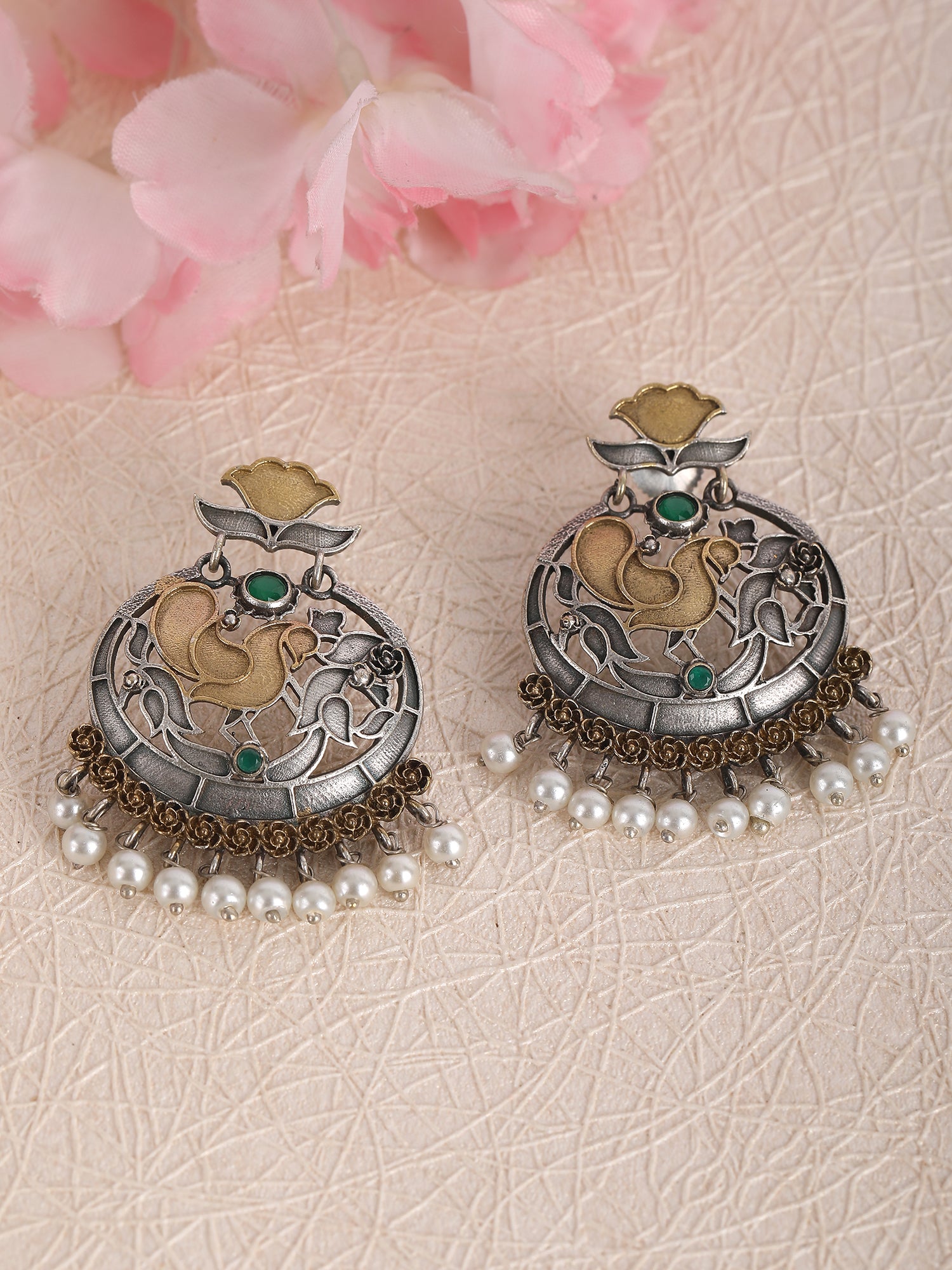 Elegant Oxidized Green and Grey Dangler Earrings for Women and Girls