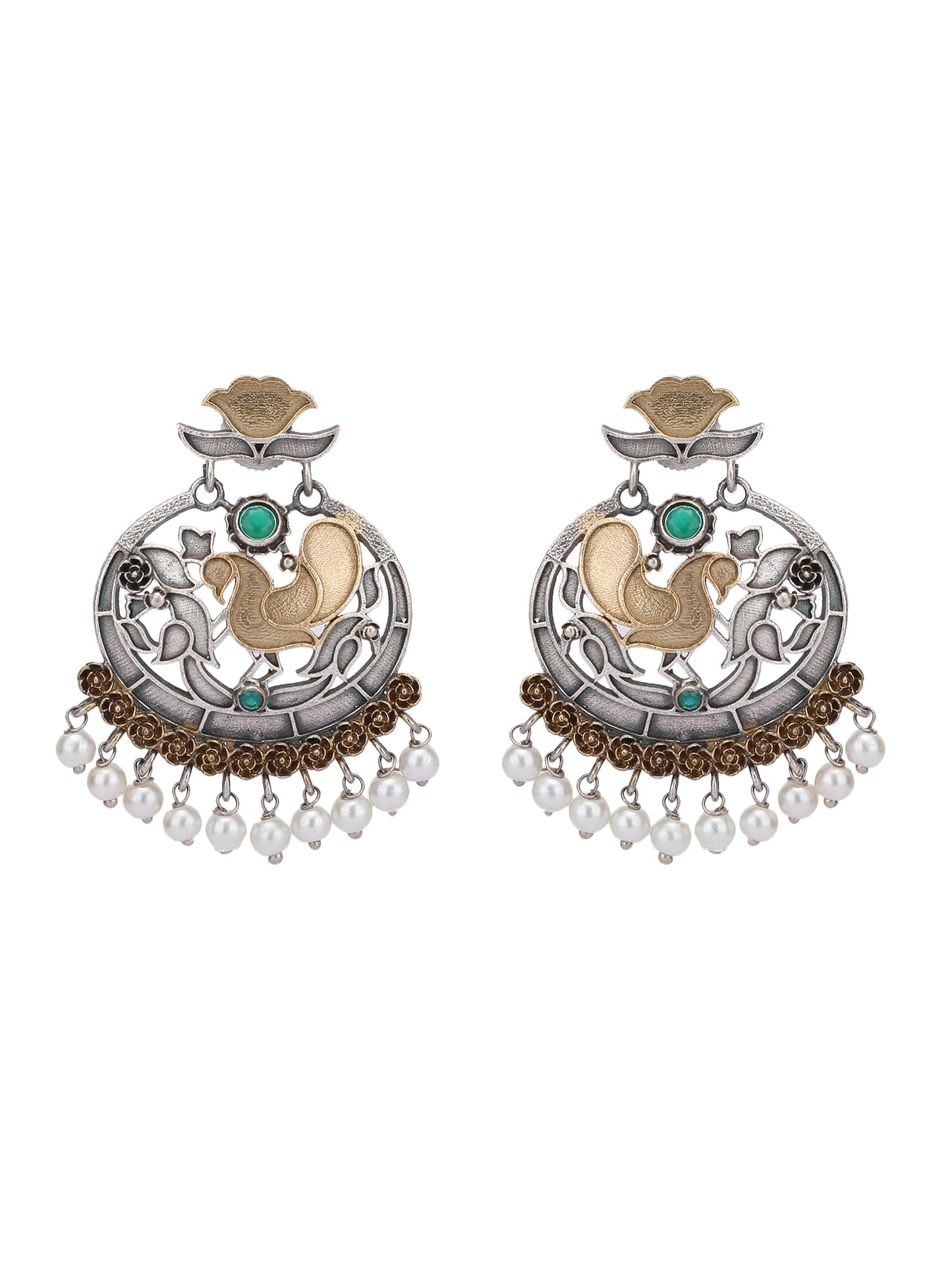 Elegant Oxidized Green and Grey Dangler Earrings for Women and Girls