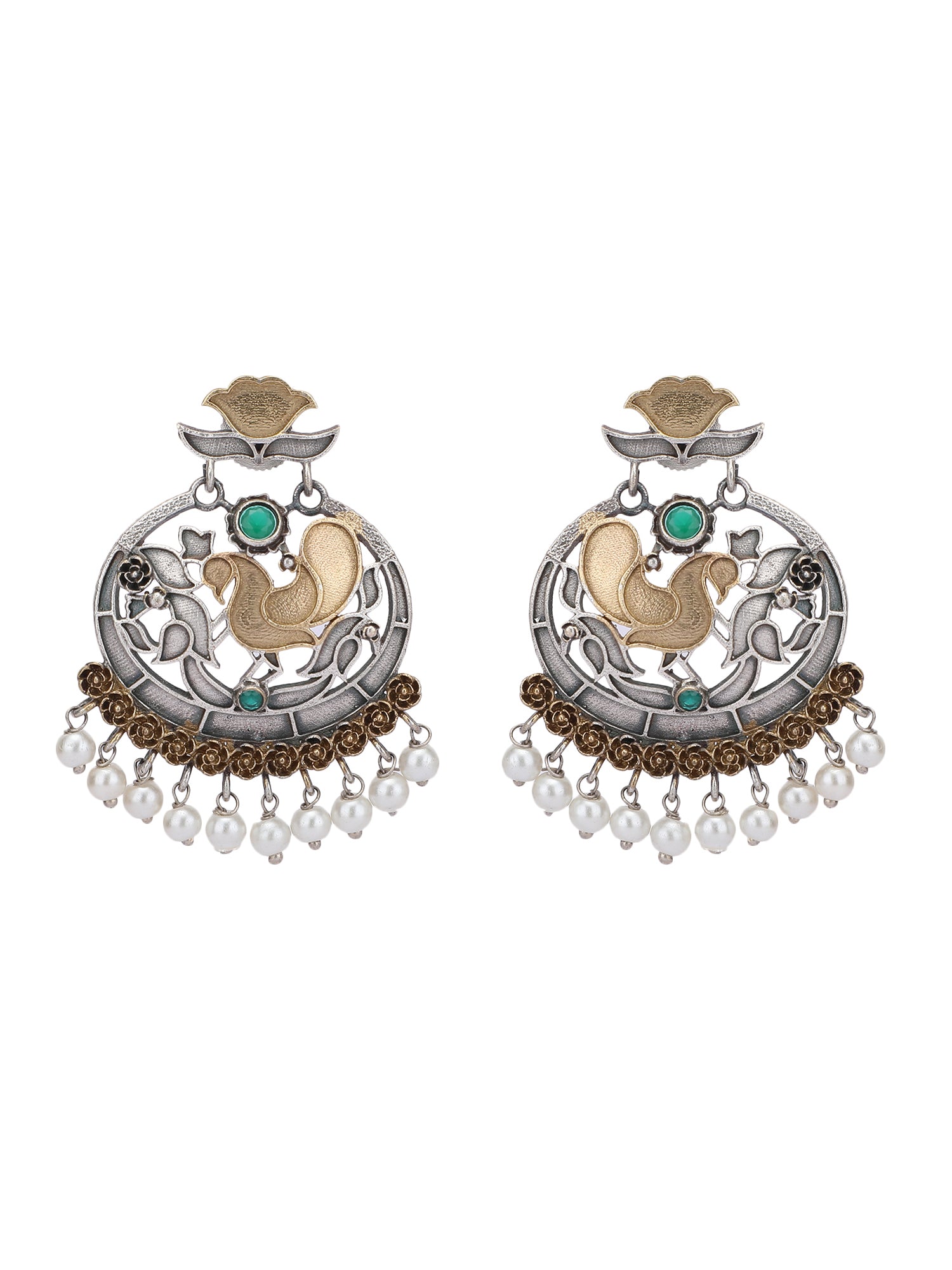 Elegant Oxidized Green and Grey Dangler Earrings for Women and Girls