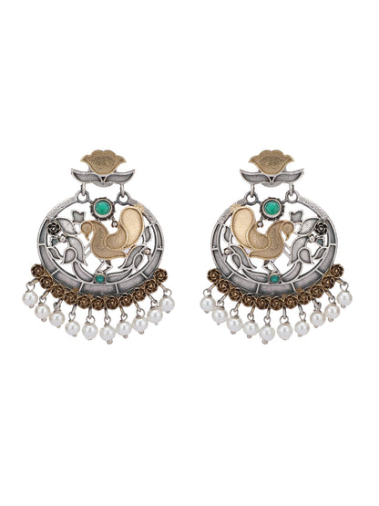 Elegant Oxidized Green and Grey Dangler Earrings for Women and Girls