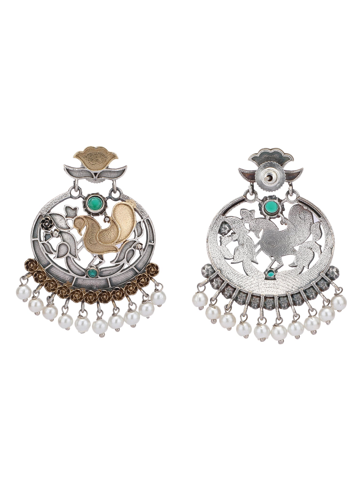 Elegant Oxidized Green and Grey Dangler Earrings for Women and Girls