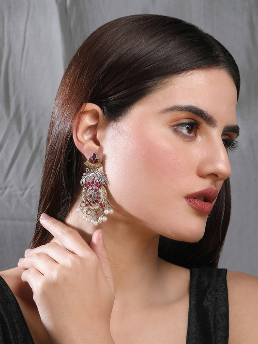 Elegant Oxidized Red and Gold Earring Set for Women and Girls