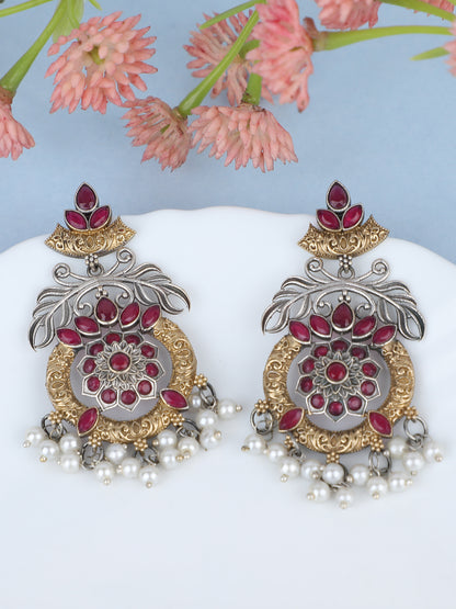 Elegant Oxidized Red and Gold Earring Set for Women and Girls