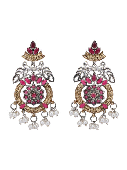 Elegant Oxidized Red and Gold Earring Set for Women and Girls