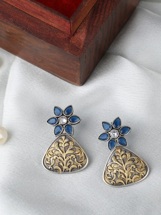 Classic Oxidized Blue and Gold Earring Set for Women and Girls