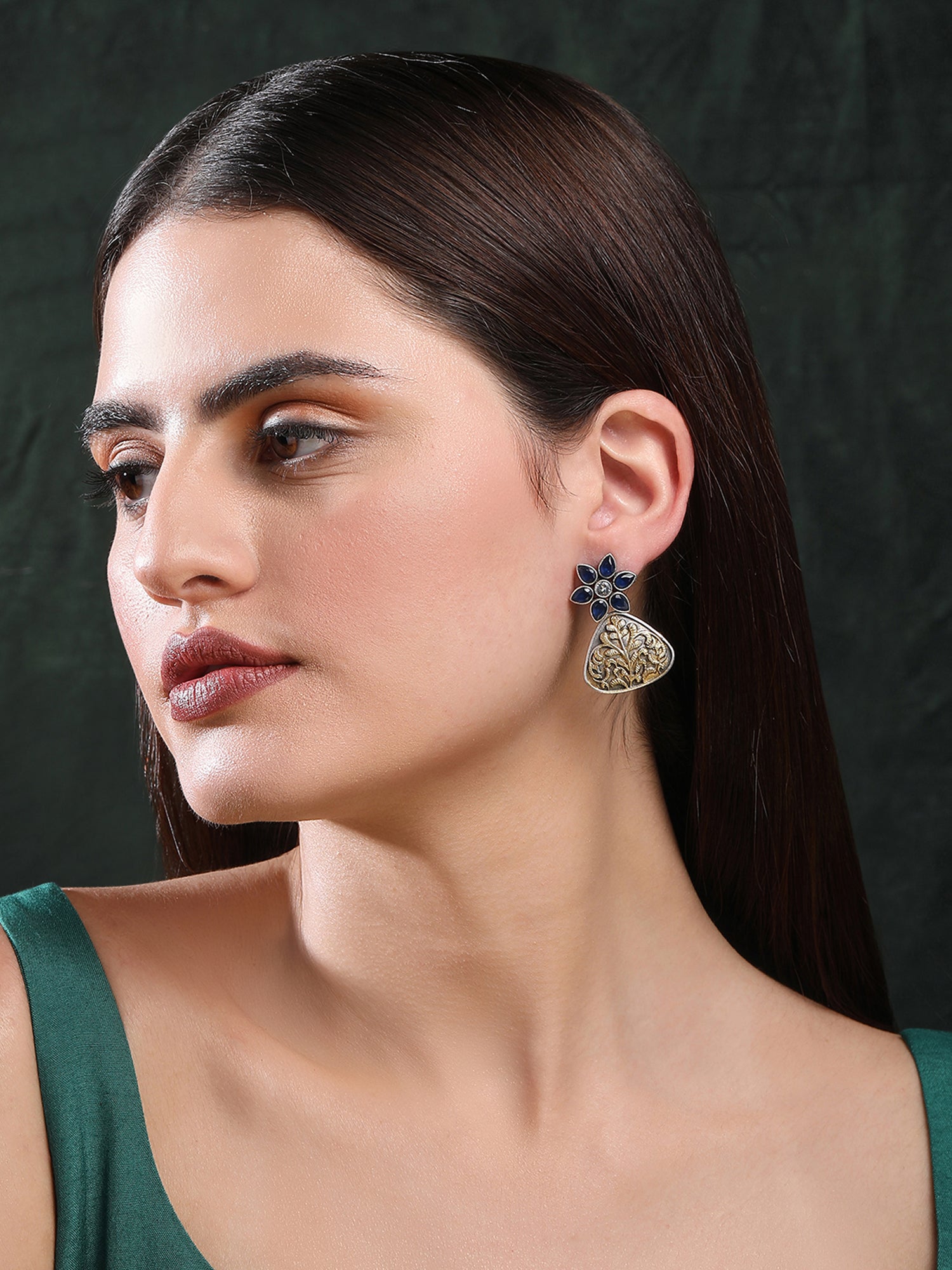 Classic Oxidized Blue and Gold Earring Set for Women and Girls