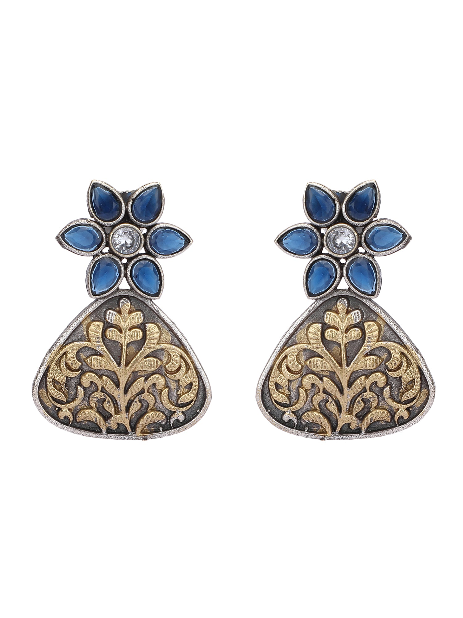 Classic Oxidized Blue and Gold Earring Set for Women and Girls