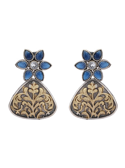 Classic Oxidized Blue and Gold Earring Set for Women and Girls