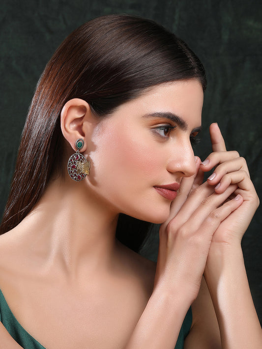 Elegant Oxidized Green and Red Earring Set for Women and Girls