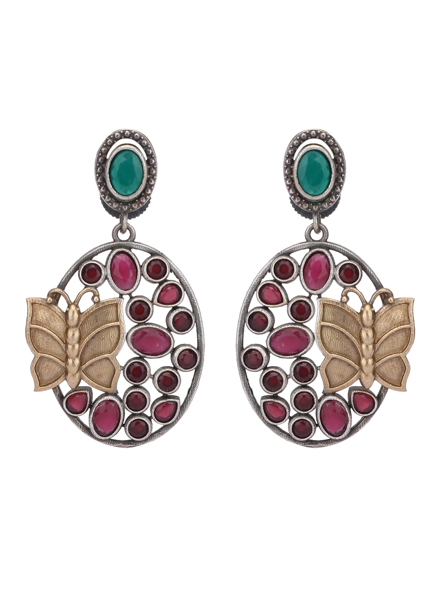 Elegant Oxidized Green and Red Earring Set for Women and Girls