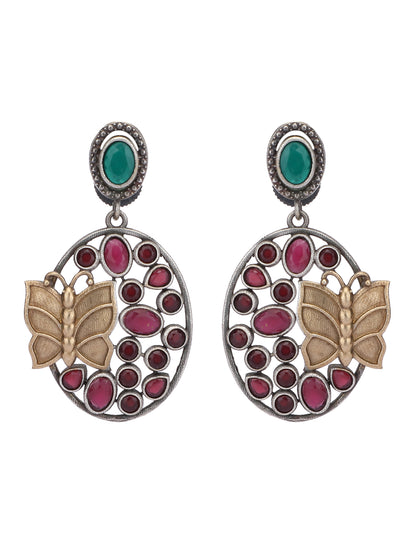 Elegant Oxidized Green and Red Earring Set for Women and Girls