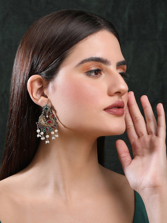 Elegant Oxidized Red and Green Earring Set for Girls