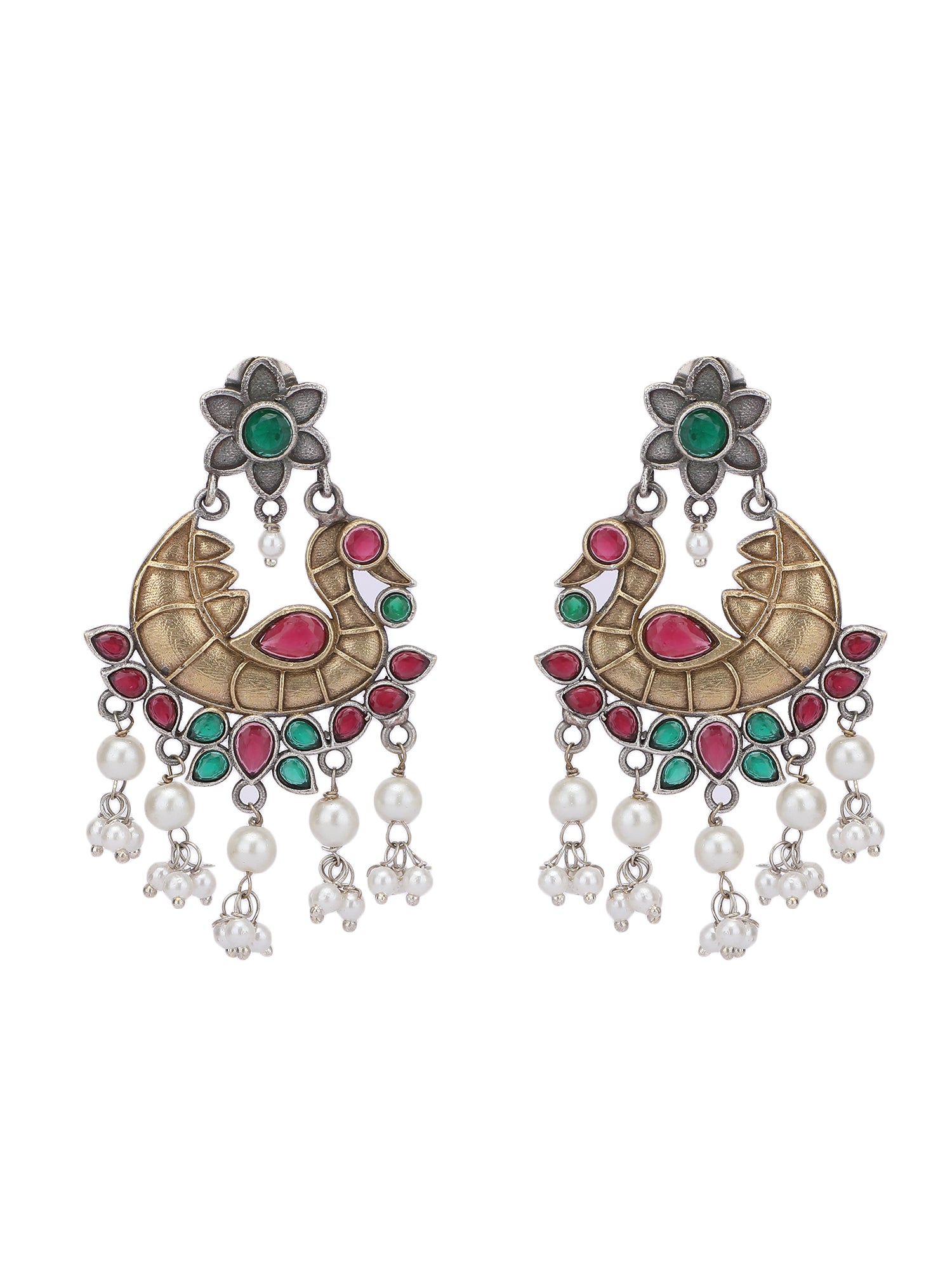 Elegant Oxidized Red and Green Earring Set for Girls