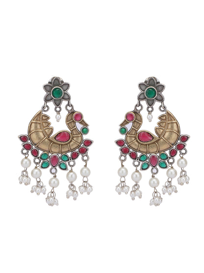 Elegant Oxidized Red and Green Earring Set for Girls
