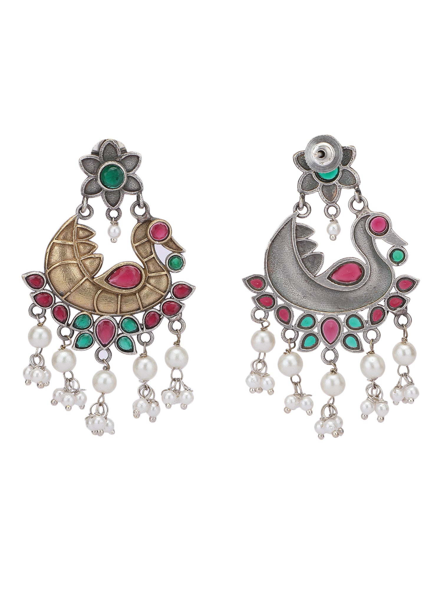 Elegant Oxidized Red and Green Earring Set for Girls