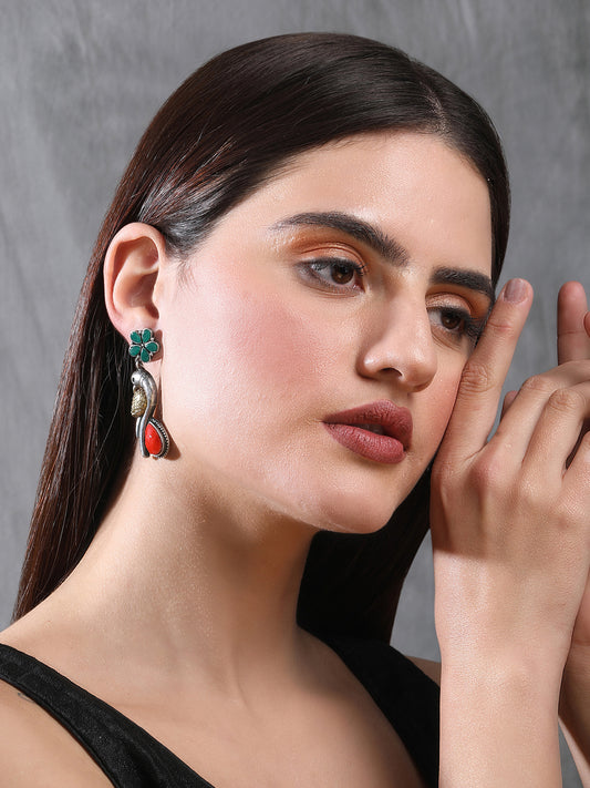 Classic Oxidized Green and Gold Earring Set for Women and Girls