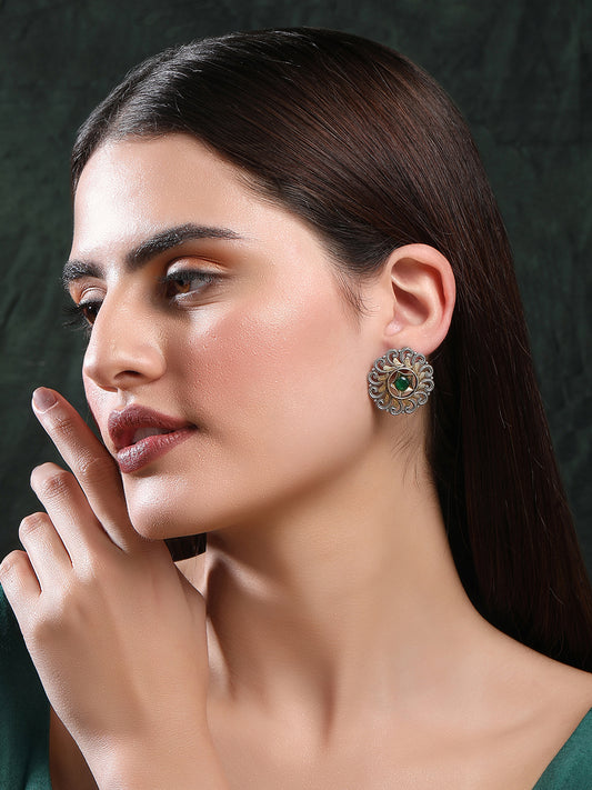 Classic Oxidized Green and Grey Earring Set for Women and Girls