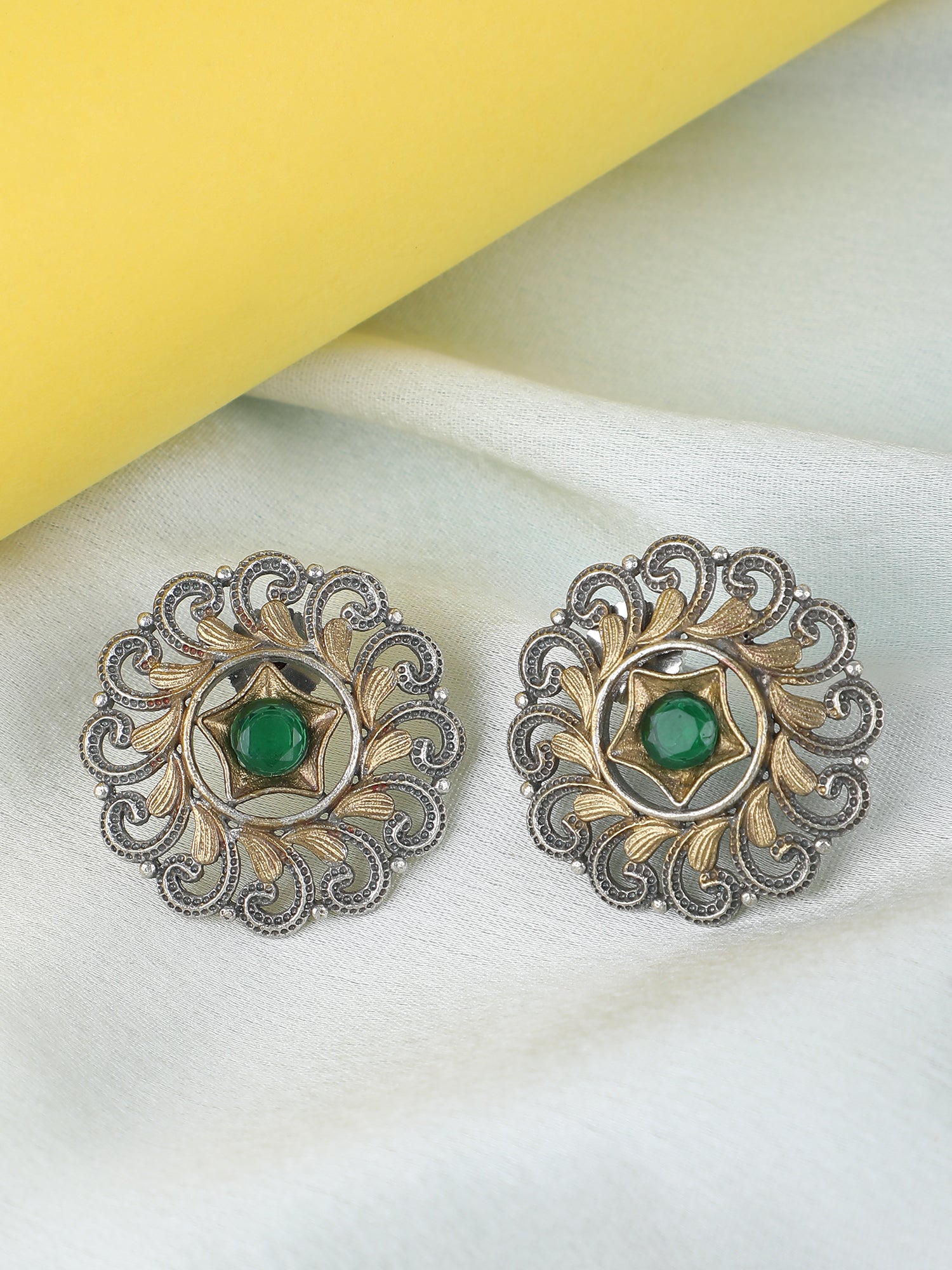 Classic Oxidized Green and Grey Earring Set for Women and Girls