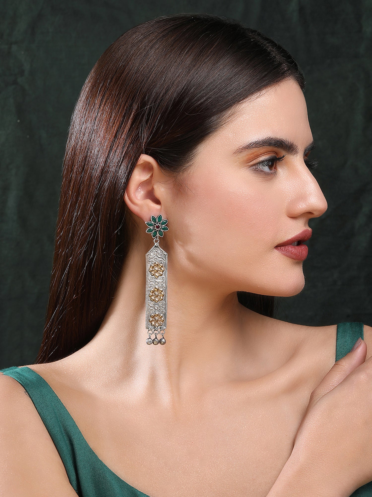 Elegant Oxidized Green and Gold Earring Set for Women and Girls