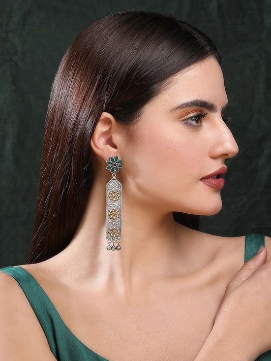 Elegant Oxidized Green and Gold Earring Set for Women and Girls