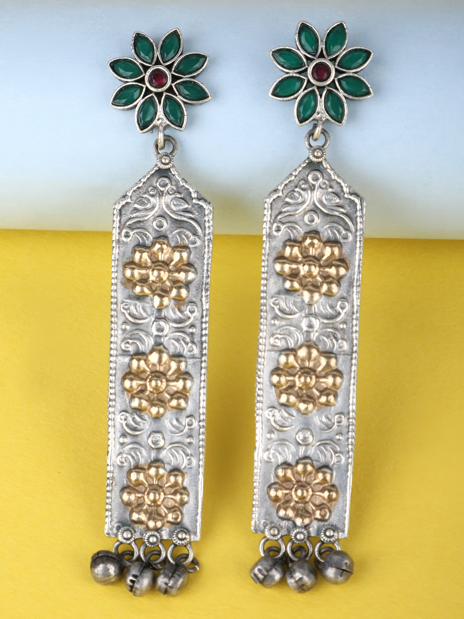 Elegant Oxidized Green and Gold Earring Set for Women and Girls
