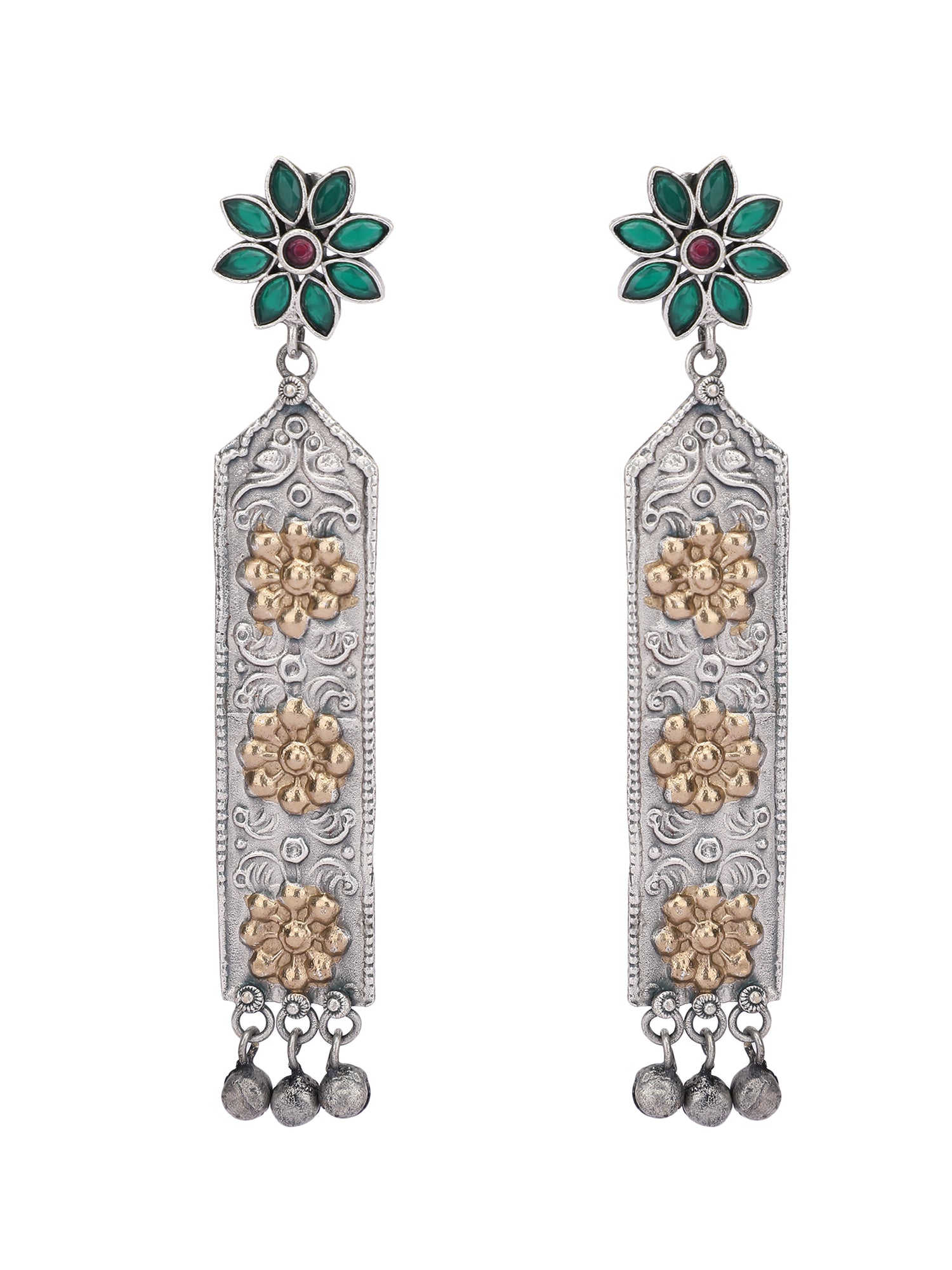 Elegant Oxidized Green and Gold Earring Set for Women and Girls
